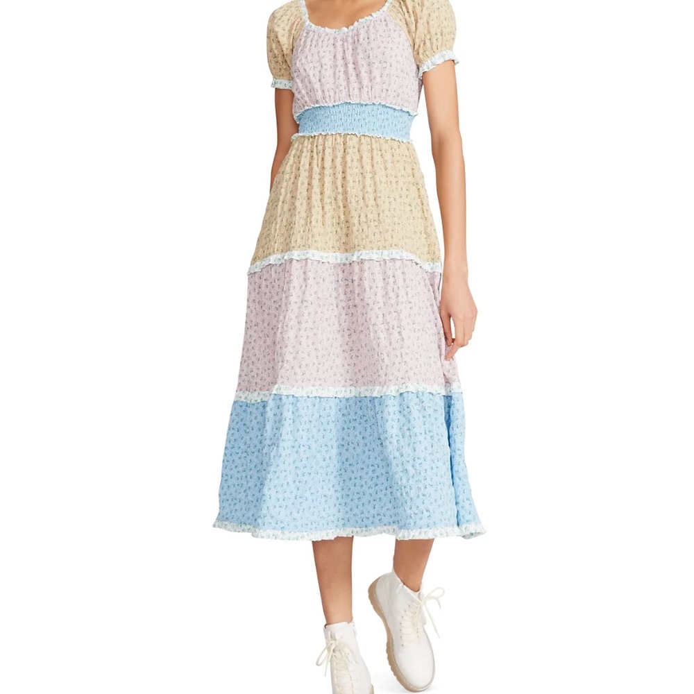 Betsey Johnson Colorblocked Ditsy-Print Midi Dress